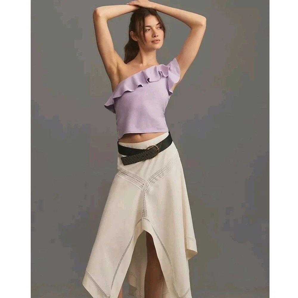 Maeve Anthropologie -1635 NWT Lavender Ruffle One Shoulder Top Lavander Large